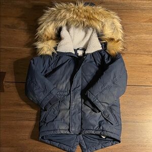 J. Crew Navy Parka Jacket with Faux Fur Hood
